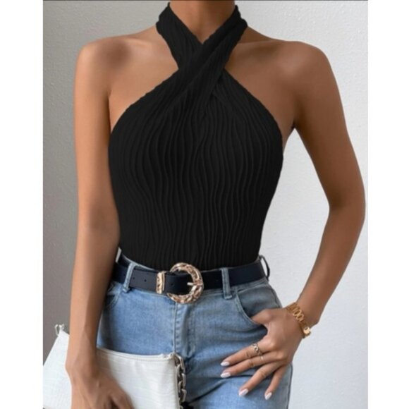 Boho white crisscross front halter top - Picture 7 of 15